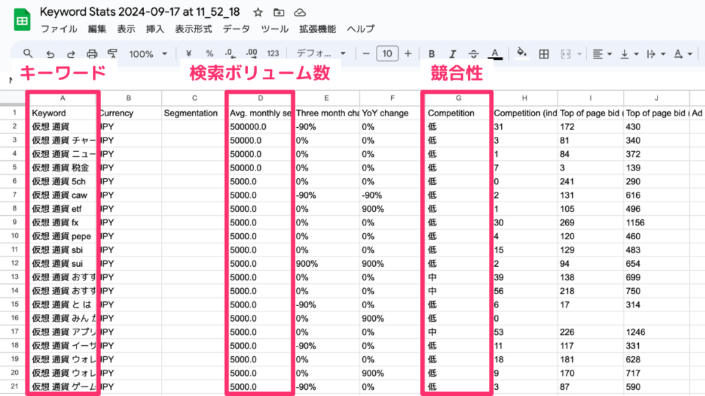 不要な列を削除する