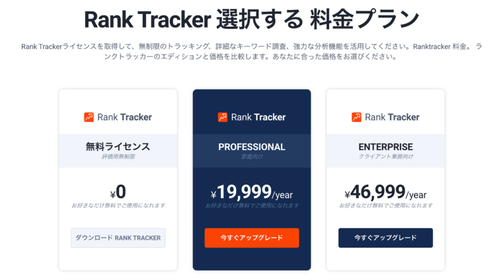 Rank Trackerの料金プラン